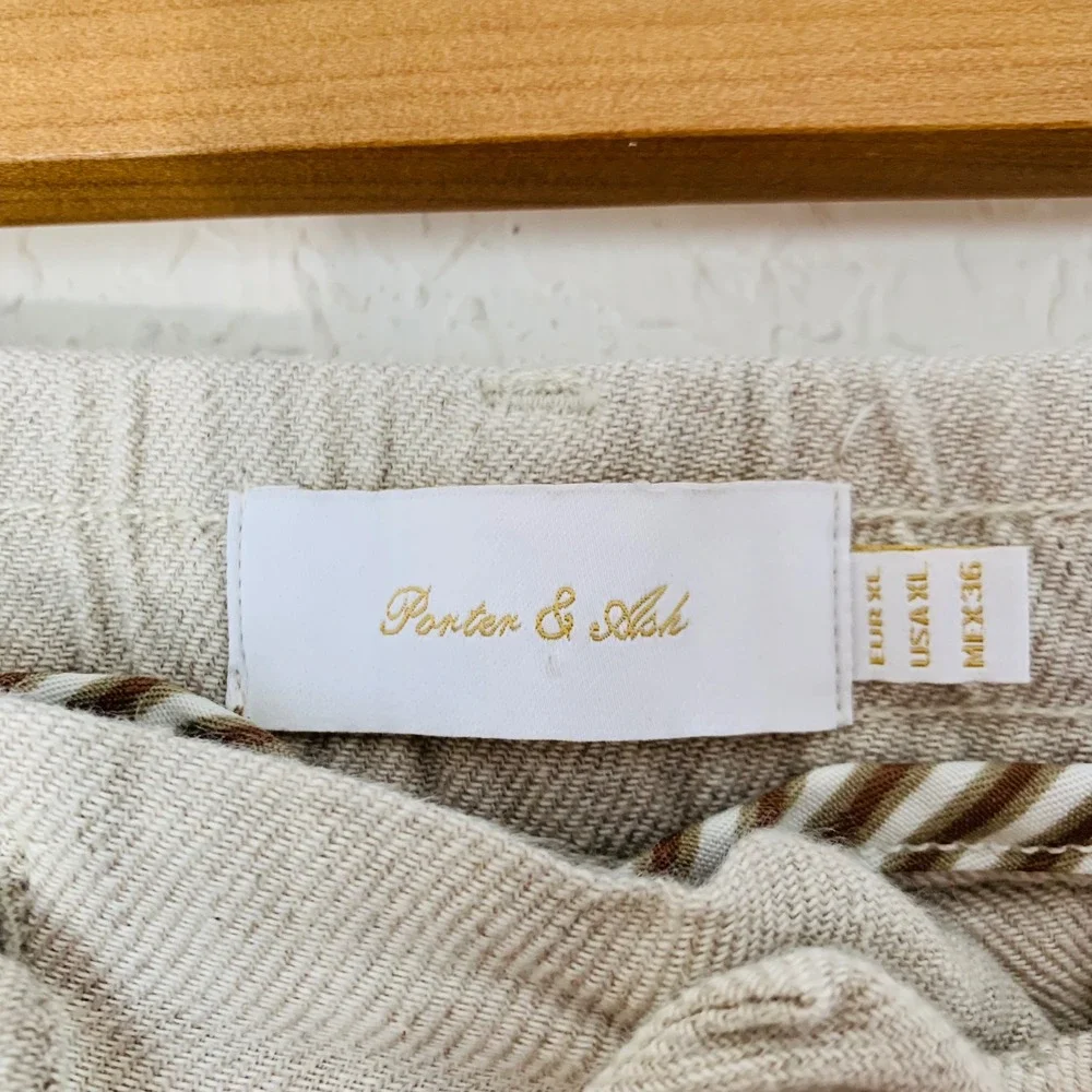 Porter & Ash Linen Blend Pants Men XL Beige Pleated Coastal Resort Quiet Luxury